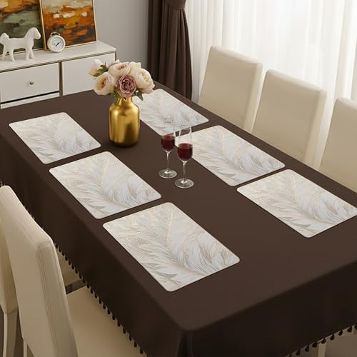 Image of Yellow Weaves 1 Pc PVC Table Placemats, Dining Table Mat, Stain Resistant, Anti-Skid, Waterproof, Washable, Dining, Kitchen, Restaurant Table Set Easy to Clean, Durable (Feather Golden)