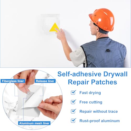 Dry Wall Patch Kits, Aluminum Spackle Wall Repair Patch Kit Fiber Mesh Plate with Scraper, 8.8oz X 2 White Repair Putty Drywall Hole Filler to Fix Wall Surface Holes, Quick Repair Creak Damage - Thumbnail 5