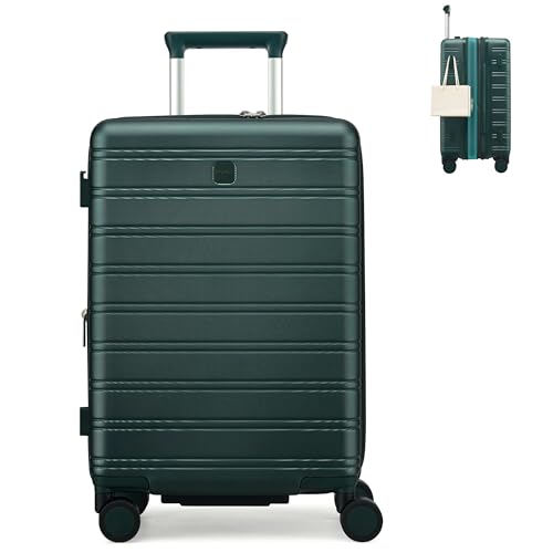 Image of MILADA 20 Inch Expandable Carry On Luggage, Airline Approved Hardside Carry On Suitcase with 8 Spinner Wheels, TSA Lock Lightweight Travel Luggage for Men Women, Blackish Green