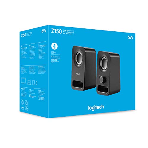 Logitech Z150 PC Speaker, Stereo Sound, 2 Speakers, 6 Watts Peak Power, 3.5mm Input, Right Speaker Controller, Headphone Jack, UK Plug, PC/TV/Mobile Phone/Tablet - Black