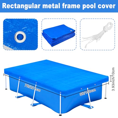 7 x 5ft Rectangular Pool Cover for Frame Above Ground Pool Cover 87" X 59" Rectangle Frame Swimming Pool Cover for Rectangle Frame Pool Heavy Duty Pool Cover Protector for Garden Swimming Pool Cover by YEXEXINM - Used condition - Image 2
