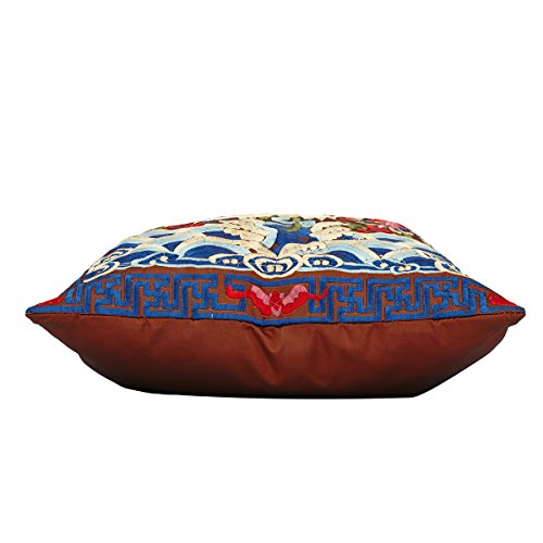 Queenie - 2 Pcs Silky Oriental Chinese Phoenix Embroidered Decorative Throw Pillow Case Cushion Cover 17.25 X 17.25 Inch 44 X 44 Cm (Cs94 Burgundy) #TOP2