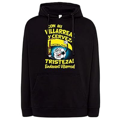Sudadera Frase con mi Villarreal y Cerveza Nunca Hay Tristeza para Aficionado al fútbol - Negro, S | Ya disponible en tu tienda friki favorita! En mundofriki.es! Sudadera Frase con mi Villarreal y Cerveza Nunca Hay Tristeza para Aficionado al fútbol - Negro, S | Ya disponible en tu tienda friki favorita! En mundofriki.es!