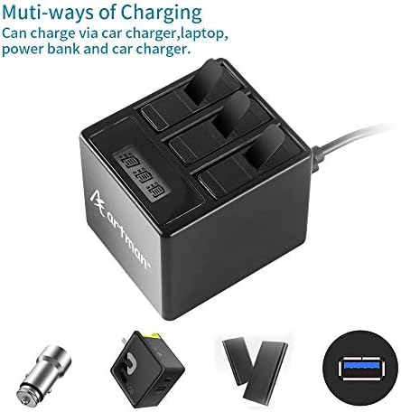Artman Hero 7 Batteries (2 Pack) and 3-Channel LCD USB Storage Charger Compatible with Hero 7 Black,Hero 6 Black,Hero 5 Black,Hero 2018(Fully Compatible with Original)