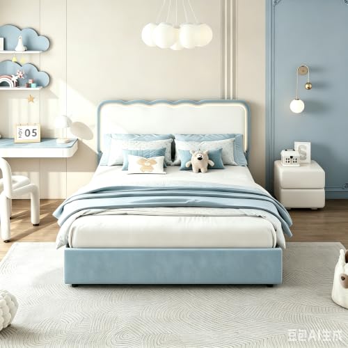 Image of Garvee Irregular Wave LED 2-Drawer Soft Upholstered Bed, Soft Padding