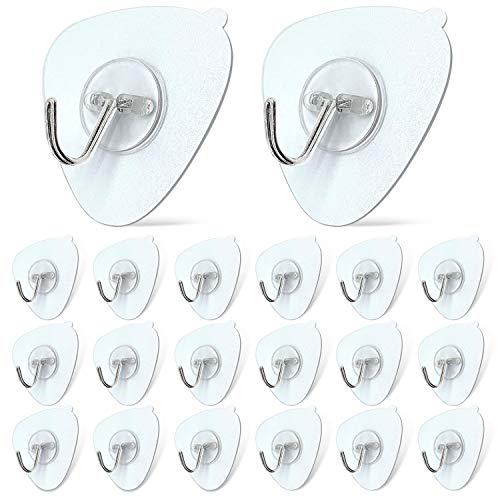 DSMY 20 Pack Self Adhesive Hooks, Wall Hooks Self Stick Hooks Heavy Duty Reusable Utility Stainless Sticky Hooks for Hanging Kitchen Window Ceiling Seamless Waterproof and Oilproof Hooks