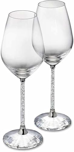 Image of Silver Crushed Diamond Crystal Diamante Filled Stem Wine Glasses Set of 2 Glass Pair Gift