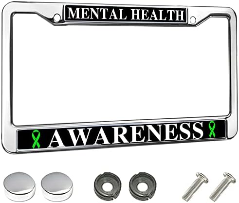 Chrome Auto License Plate Cover Mental Health Awareness Stainless Steel Metal Health Care Tag 2 Holes with Screws