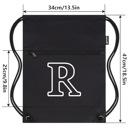 Image of HOLYLUCK Drawstring Bags Initial Backpack Sackpack Cinch Bags for Sports, Gym, Travel, Beach (Black-R)