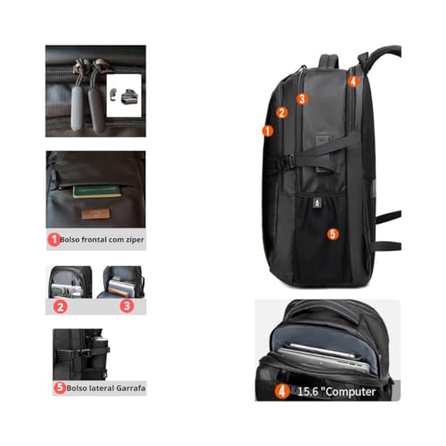 Mochila Notebook Executiva Bogdan Faculdade Trabalho Bolsa Viagem Unissex Antifurto USB (Laranja)