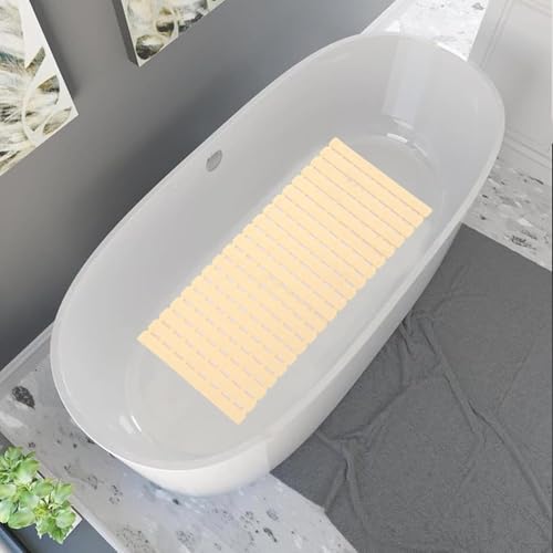 Image of HomeCloud Non-Slip Shower Mat for Bathtub, Anti-Slip Bath Mat with Suction Cups, Drainage Holes & Foot Massage Exfoliating Surface (Cream)
