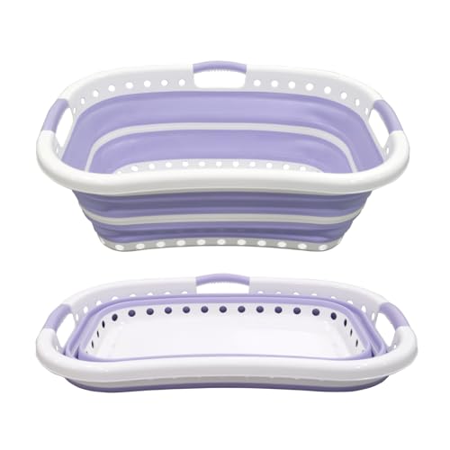 Spring & Spruce Hip Hugging Collapsible Laundry Basket - Large 37 Litre Capacity - Flexible & Foldable Design Hamper - Pop Up Bathroom Storage Organiser - Comfortable Grip