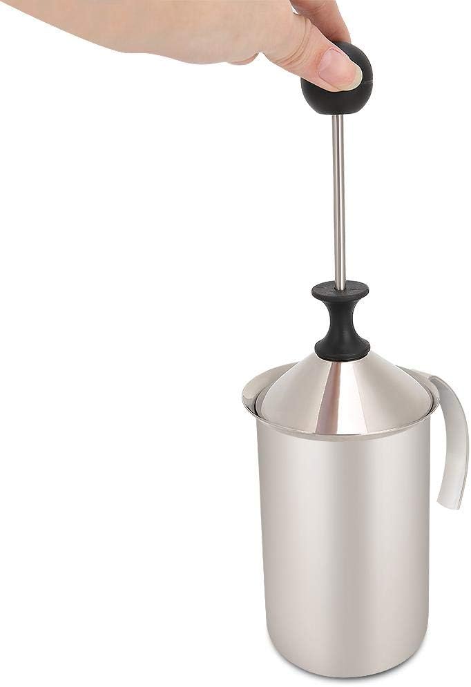 Fdit 400ml Stainless Steel Milk Frother, Handheld Manual Foam Maker for Lattes and Coffee, 5.1x3.1 Inch