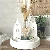 🌸 Wunderschöne, handgefertigte Keraflott Deko Teller mit zwei kleinen Häuschen, ist eine perfekte Tischdekoration für dein Wohnzimmer und Esszimmer.