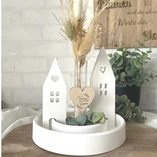 Frühlingsdeko, Lichthäuser Deko Teller Keraflott, Häuschen Deko, Keraflott Deko Ideen, Holz Herz, Vase, Vasen Deko, Home Decor, Geschenk, KB Deko