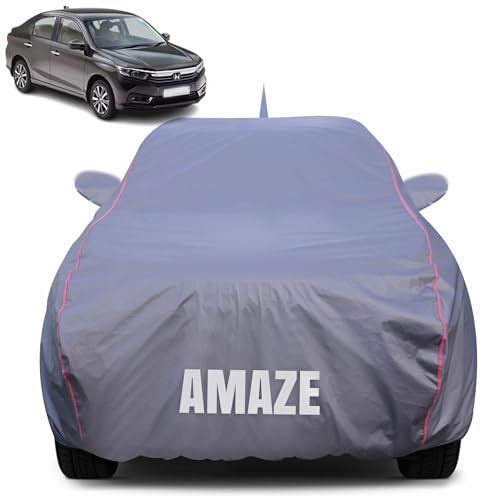 Image of 100% Waterproof Car Body Cover for Honda Amaze (2018-2023) with Mirror Pocket (Heat & UV Resistant, Triple Stitched, Soft Lining, Bottom Elastic & Piping) Grey