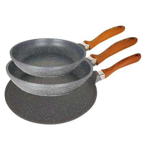 Listado de Estufa Electrica de Induccion Top 10. 45 CASA LITUS Sartenes Ultra Antiadherentes con Cubierta de Granito 3 Pz: Crepera, Sartén Grande y Chico (30, 25 y 21 cm) para Estufa de Gas, Eléctrica y de Inducción, Cocina Sin...