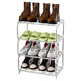 Magrimaxio Étagère à Chaussures 4 Niveaux, Empilable Meuble Chaussure en Métal, Meuble de Rangement Chaussure pour 8 Paires, Porte Chaussures pour Entrée, Salon, Chambre, Dressing, Couloir (Argent)