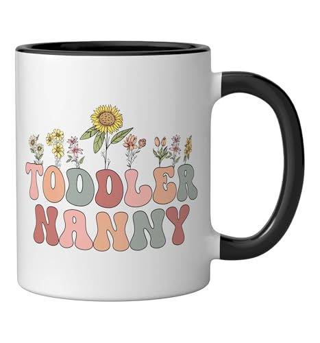 Groovy Toddler Nanny Appreciation Week back to school Ceramic Mug, Black/White