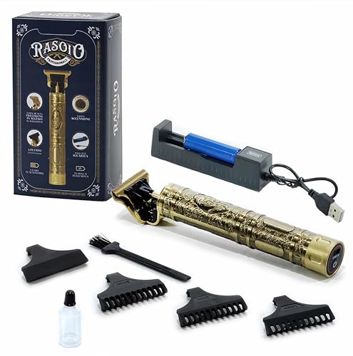 EMPOTEC Rasoio Elettrico Barba Tagliacapelli Rifinitore Regolabarba a Batteria Ricaricabile con Base Ricarica Vintage Lama Acciaio al Manganese Potenza 7W Autonomia 70 min. + 4 Pettinini