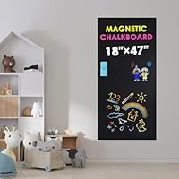 OUZHOU Magnetic Board for Wall, Magnetic Chalkboard 45 x 120cm Self-Adhesive with Chalk Markers, Magnet Button, Pen Holder & Rag, Magnetic Wall Sticker Perfect for Kids