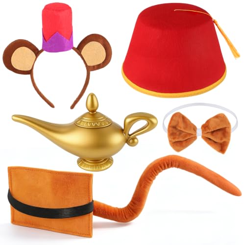 Yewong Halloween Monkey Fez Hat Costume Set with Magic Wish Lamp for Arabian Desert Prince Cosplay