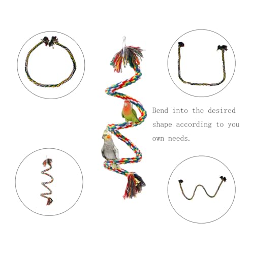 Image of ZIBUYU Birds & Parrot Toy - Rope Perch, Swing & Bungee Climbing Set with Steel Core, Food-Safe & Natural Colors, Chewing, Exercise & Play for Parrot, Cockatiels, Parakeets, (Length1m with Bell)