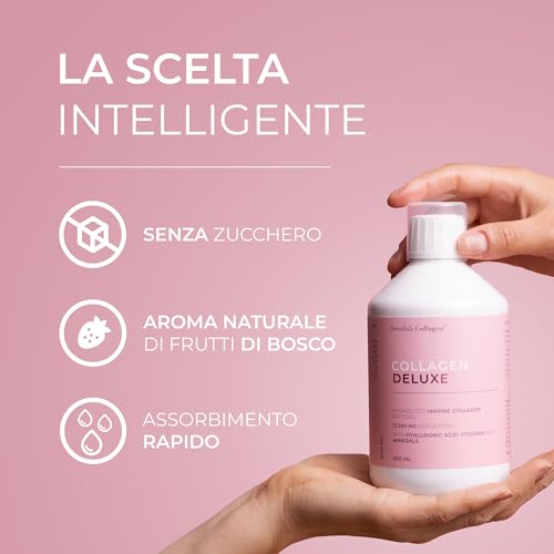 Swedish Collagen Deluxe 500Ml X 3 I Bundle A 8 Settimane I 12500 Mg Di Collagene Marino (Tipo I E Iii) I Acido Ialuronico, Biotina, Vitamina C I Senza Zucchero - 8 Week Supply - 6