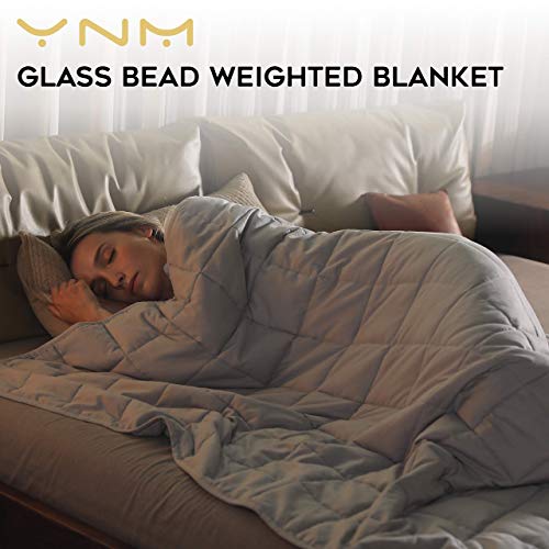 YnM Oeko-Tex Certified Premium 60 x 80 Inch 20 Pound Cotton Calming Heavy Weighted Blanket with Glass Beads for Queen and King Beds, Light Grey