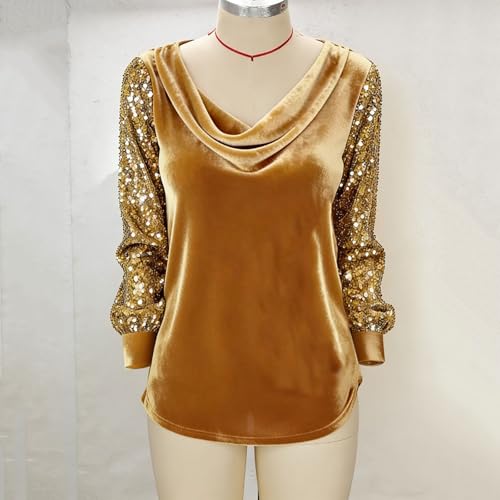 Glittery Tops Sparkly Tops for Women Long Sleeve Velvet Shirts Plus Size Sequin Top Party Womens Fall Sweaters 2026 Blusas De Algodon para Mujer Dressly Capsule Wardrobe Gold - image 6