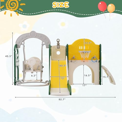 Toddler Slide and Swing Set 8-in-1 Include Basketball Hoop Indoor & Outdoor Play Kids Playground Climber Slide Playset Yellow - Thumbnail 2