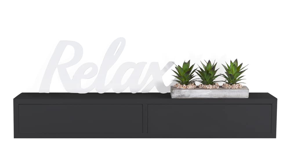 MODULARREDO | DOMINO Mensola da Muro con Cassetto, Comodino Sospeso, Mensola da Parete, 88.2x13.4 p20 cm, Nero - Made in Italy