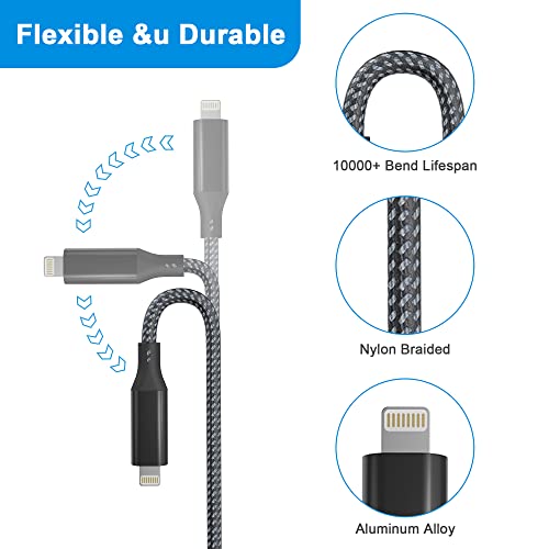 4-in-1 Charging Cable, 6FT Nylon Braided Fast Charging Cable with Dual Lightning, USB-C & Micro USB Connectors, Multi Device Charger Cable for iPhone, Samsung Galaxy & Android Phones - Image 3