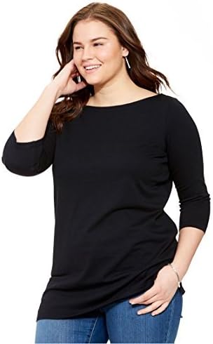 Woman Within Women's Plus Size Perfect Three-Quarter Sleeve Boatneck Tee Shirt