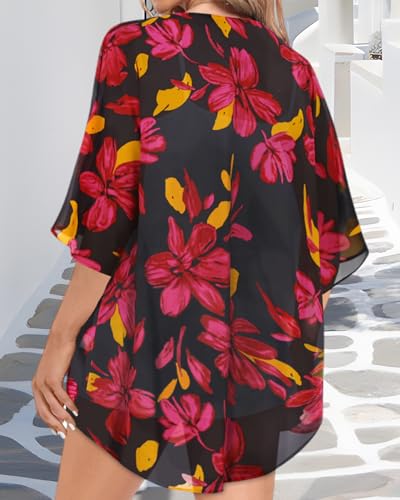 Image of Women Kimono Cardigans Casual Summer Tops Cover up Open Front Floral Print Resort Wear 2026