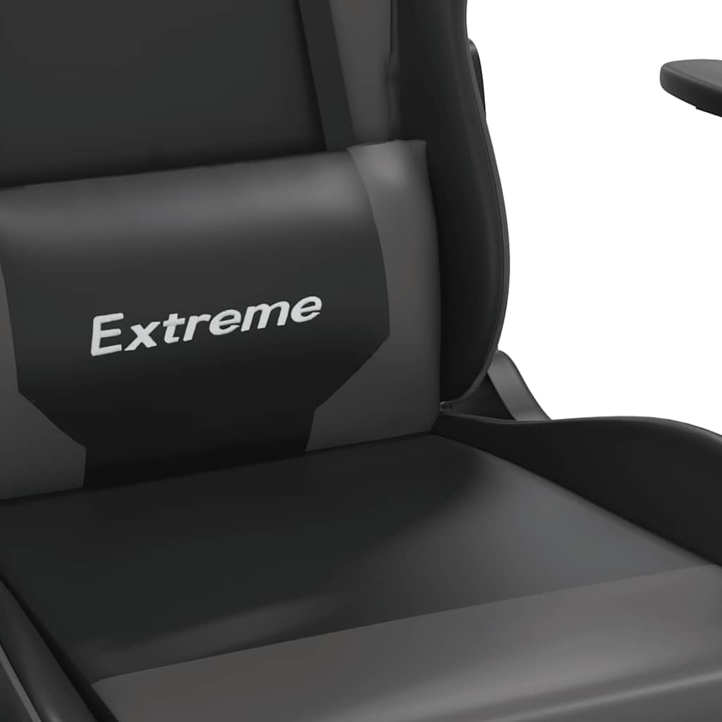 vidaXL Massage Gaming Chair for Adult, Reclining Computer Chair with Footrest and Headrest, Height Adjustable Office Chair with 360°-Swivel Castors, Black and Grey Faux Leather