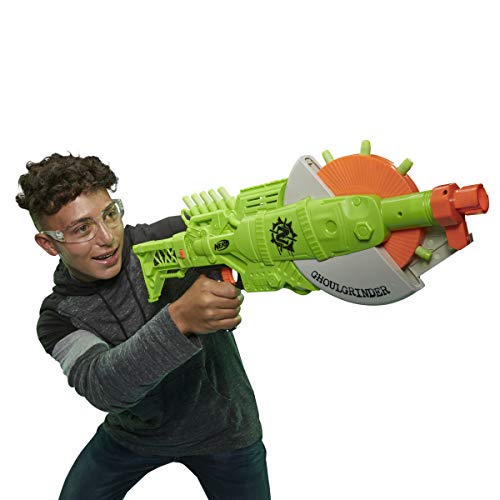 NERF Zombie Strike Ghoulgrinder Blaster -- Rotating 10-Dart Wheel, 10 Official Zombie Strike Elite Darts -- for Kids, Teens, Adults