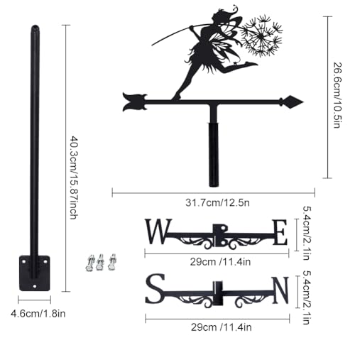 SUPERDANT Fairy Dandelion Weather Vane Fairy Weather Vanes for Sheds Metal Wind Vanes Weathervanes Wind Direction Indicator for Farmhouse Outdoor Garden Lawn Roof Paddock Decoration - Image 2