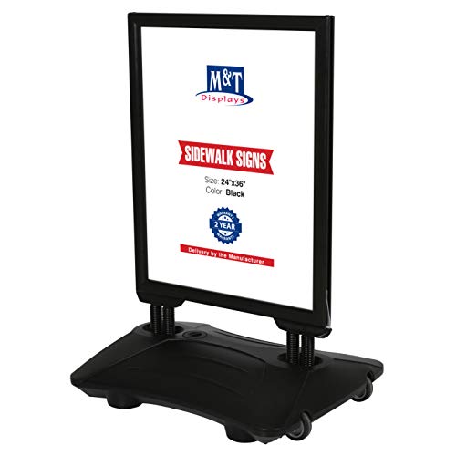 M&T Displays Slide-in WindPro Weather and Wind Resistant Outdoor Pavement Sidewalk Sign for 24x36 Posters Black Aluminum Easy Loading Slide-in Frame with Durable HDPE Black Water Base