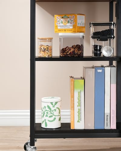 CHOEZON Klappbarer Esstisch, Küchentisch, mobiler Tisch, Klapptisch mit 6 feststellbaren Rollen und 2 Ablagen, für Küche, Wohnzimmer, Wohnung, Rustikales Braun und Schwarz DTCZ01BF