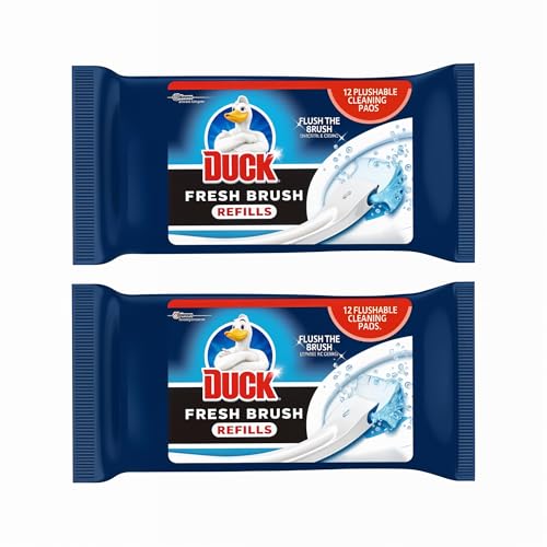 Duck Fresh Brush Refills Toilet Cleaner Pack of 2 12 Flushable Cleaning Pads per Pack Disposable Toilet Brush Refill Heads for Hygienic Bathroom & WC Cleaning