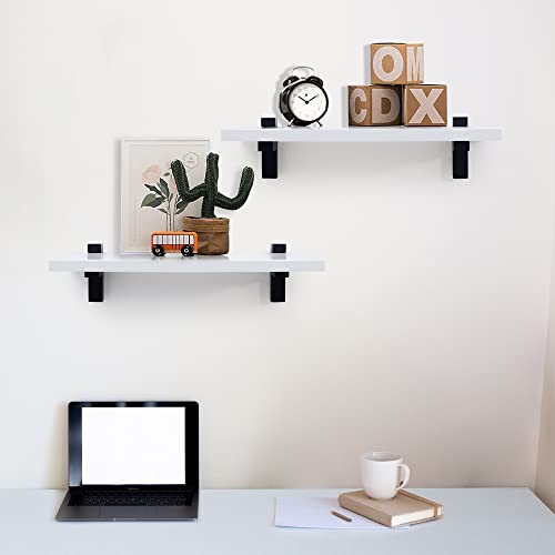 White Floating Shelves 16 Inch Long, Wooden Bathroom Shelves Set Of 2, Modern Floating Wall Shelf With Glossy Finish For Home Decor & Storage #TOP1