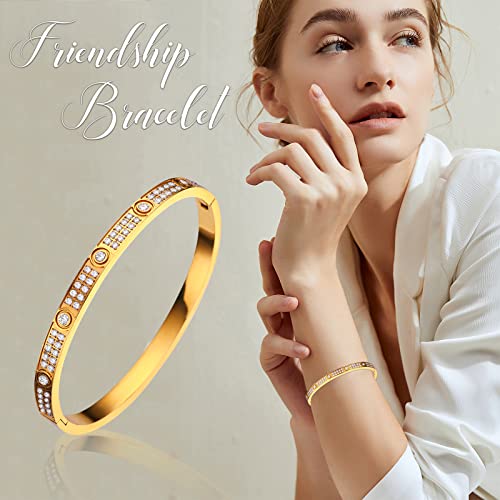Love Friendship Bracelets Bangle Gold Silver With Cubic Zirconia Stainless Steel Jewelry Oval Bracelet Birthday For Her Women Teen Girls With Gifts Box (Gold, Stainless Steel) #TOP3