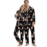 Pigiama Personalizzato Uomo Donna Set con Foto in Seta 2 Pezzi con Top Aperto Davanti e Pantaloni Pigiami Abbinati Coppia Fidanzati Divertente per Casa San Valentino Natale,Festa Della Mamma Papà
