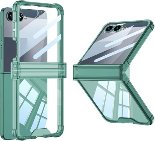 Image of Kapa Clear Airbag with Hinge Protection Back Case for Samsung Galaxy Flip7 / Z Flip 7 | Transparent Shockproof Slim Hard Protective Cover (Green)