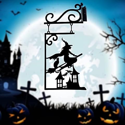 QMCAHCE Halloween Square Metal Ghost Wall Art Decoration 3D Ghost Wall Silhouette Metal Wall Decor for Home Office Living Room Garden Bedroom Decor Sculpture (Witch) Cover
