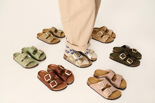 Image of Project Cloud 100% Genuine Leather Footbed Sandals for Women 2026 Comfortable Beach Essentials Womens Sandals Memory Foam Vacation Essentials Slides for Women Footwear (Santorini)
