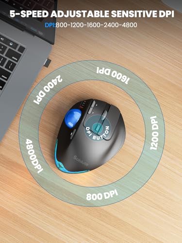 Image of MAM1 Pro Wireless Trackball Mouse, Ergonomic Bluetooth Rechargeable Computer Mouse, Backlit Rollerball Thumb mice with 5 Level DPI, Adjustable Angle, 3 Devices Connection for PC, Windows - Blue Ball