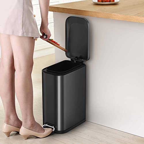 Bethebest 15 Liter/4 Gallon Trash Can With Soft Close Lid,Stainless Steel Trash Can With Removable Wastebasket, Rectangular Trash Can For Bathroom,Kitchen,Office (Titanium Black) #TOP6