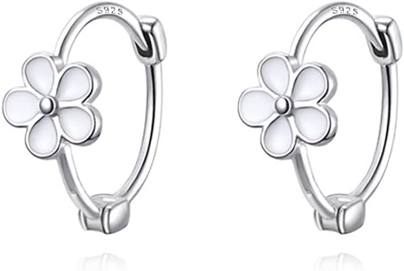Milacolato Oorbellen van 925 sterling zilver voor dames en meisjes, hypoallergene creolen goud/zilver, kleine kinderhuggie-oorbellen, creolen 10 mm, bloemen madeliefje oorbellen met geschenkdoos